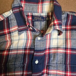Polo Ralph Lauren Plaid Cotton Flannel‎ Men's Shirt Size Small red, white, blue